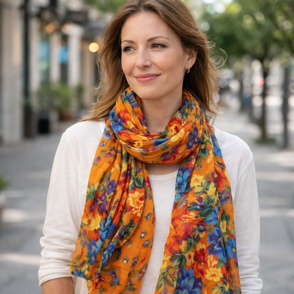 🌸 Vibrant Floral Sheer Scarf / Shawl – Bold, Romantic, Cottagecore Dream 🌸 - Picture 2 of 10